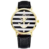 Yezelend Damen Streifen Armbanduhr mit Batterie Zifferblatt (Schwarz)