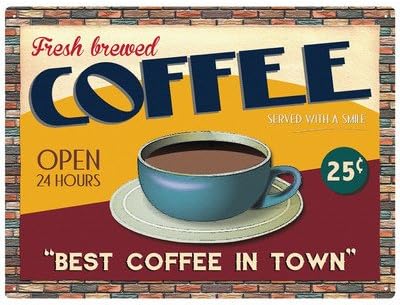 Red Hot Lemon 300x410 mm Tinplate/Metal "Best Coffee In Town" Wall Sign, Multi-Colour