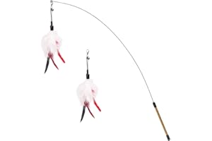 Pawaboo Miotełka do zabawy dla kotów, wędka z bardzo dużą różdżką 88 cm i małym dzwonkiem, zabawka dla kota, patyk z przędzy myśliwskiej, czerwone wino i białe