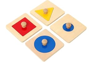 LIAKAI Montessori - Rompecabezas de madera con forma geométrica para bebé, rompecabezas a juego con pomos de madera, tablero de clavijas, juego de color, juguete de enseñanza, 1, 2, 3, 4 años, regalo para