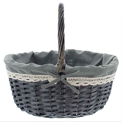 SIDCO ® Bügelkorb Anthrazit großer Weidenkorb Einkaufskorb Picknickkorb Autokorb - 4