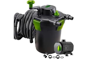 PondHero Turn2Clean Pond Pump and Pond Filter Sets | Includes UVC | Hose and Clips (3000 Filter 11W UV & 2300 LPH Pump), Black