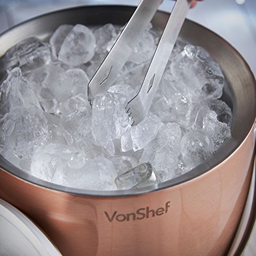 VonShef 2 Liter Doppelwandig Isolierter Kupfer Edelstahl Eiseimer mit Deckel, Tragegriff & GRATIS Zangen - 3