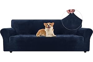 ‎YSTYLE Ystyle Sofa Überzug Samt 4 Sitzer, Stretch Sofabezug, Sofaschoner rutschfest, Elastischer Sofa Bezug, Sofa Cover Mit Armlehnen, Bezug Sofa Sofaschutz Katze Couchschoner Sofa Decken, Dunkel Blau