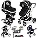 i-Safe System + iSOFIX Base - Black Trio Travel System Pram & Luxury Stroller 3 in 1 Complete With Car Seat + Footmuff + Carseat Footmuff + RainCovers ...