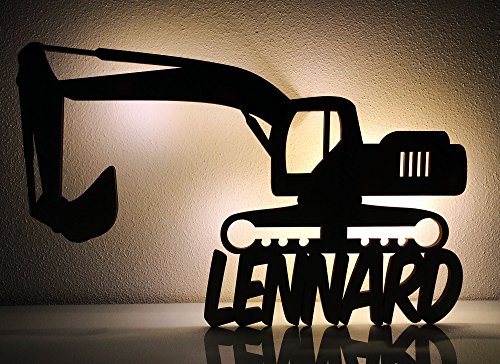 Preisvergleich Produktbild Schlummerlicht / Nachtlicht"Bagger" - personalisiert mit Name - optional auch mit Lackierung und / oder Zugschalter