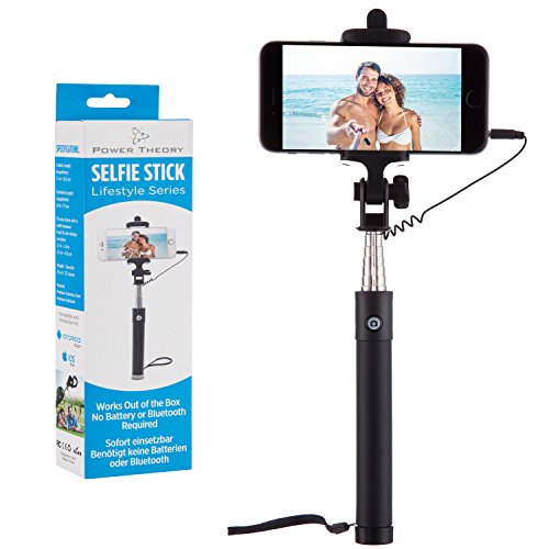 Power Theory Selfie Stick [No Bluetooth] for iPhone 6S 6 Plus 5 5s 5c + Samsung Galaxy S7 S6 S5 S4 S3 Android/Apple Phones (Black)