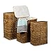 Produktbild Relaxdays 3er Set geflochten Rattan eckig HBT 54,5 x 45,5 x 33,5 cm stapelbare Wäschetruhe mit herausnehmbarem Wäschesack waschbar Wäschebox ca. 69 L Wäschesammler atmungsaktiv, honigbraun