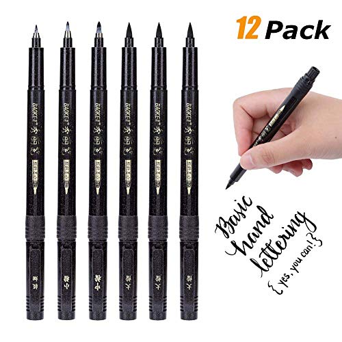 FANTESI 12 Pcs Calligraphy Pens, 4 Size Hand Lettering Pens Black Refill Brush Marker Pen for Beginners Writing, Signature, Illustration, Design and Drawing