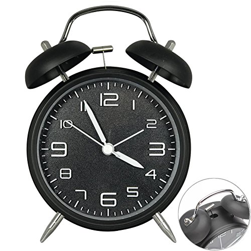 Retro Glockenwecker,Trrebtle Doppelglocken-Wecker mit Nachlicht, geräuschloser Betrieb, Quarzuhrwerk, analog, Retro-Design, lauter Alarm 4 Zoll