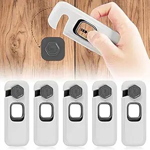 Electomania Child Safety Locks, 5 Pcs Kids Safety Lock for Drawers, Fridge, Cabinets, Strong Adhesive Tape No Drilling Easy Install Child Lock (Gray)