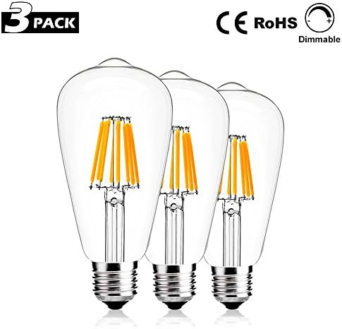 CREATE BRIGHT Vintage Edison Bulb,Dimmable 8W ST64 Filament Light bulb Squirrel Cage Light Bulb Decorative Lamp 80W Incandescent Energy Saving Led Bulbs,E27 Base,Warm White,Pack of 3 [Energy Class A+]