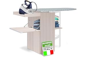 Shally Dogan Mobile Asse da Stiro a Scomparsa Salvaspazio Richiudibile, Mobiletto Pieghevole Telaio in Legno per Stiratura Veloce, 4 Ruote per Spostamento, Ideale Lavanderia, Bagno (Tortora)