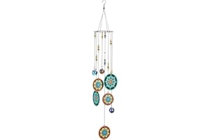 YU FENG Campanas de viento de mandala al aire libre con melodía tono profundo, cuentas de cristal de chakra decoradas para colgar metal conmemorativo campana de viento Fengshui adorno