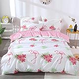 DOTBUY Parure de Lit, 3 pièces Housse de Couette Microfibre Confortable Ensemble de Literie Chambre à Coucher Élégant Classique Lit Imprimé Taies d'oreiller (140x200cm, Flamant Rose)