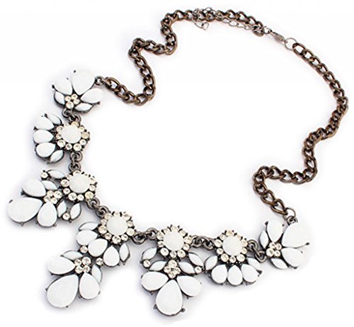 Andyshi - collana donna grosso cristallo resina fiore moda collana, placcato argento, colore: White, cod. cxt9626