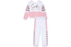 Freebily Conjunto Chándal para Niña 2Pcs Sudadera con Estampado Letras y Pantalones Suelto Raya Arcoíris Traje Deporte Casual Correr Otoño Niña