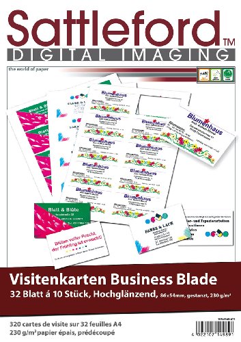 Sattleford - Papel de tarjeta de visita: 320 Tarjetas de Visita Glossy Inkjet 230 g/m² (vorgestanzte Tarjetas de Visita)