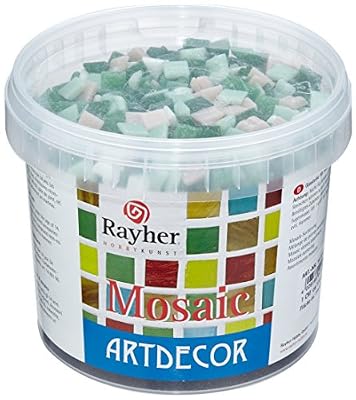 Rayher Hobby tesselles mosaïque – mosaïques verre – seau de 1300 pièces de mosaïque miroir – 1x1 cm pour une surface de 35x40 cm – vert