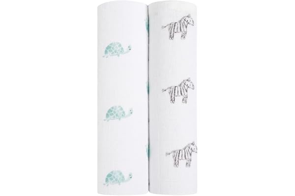 aden + anais 2 Maxi-Langes prélavés en Mousseline 100% Coton Biologique, Certification GOTS, Couverture Douce légère, Allaitement, Pratique, Garçon, Fille, Lot de Deux, 120cm x 120cm, Animal Kingdom