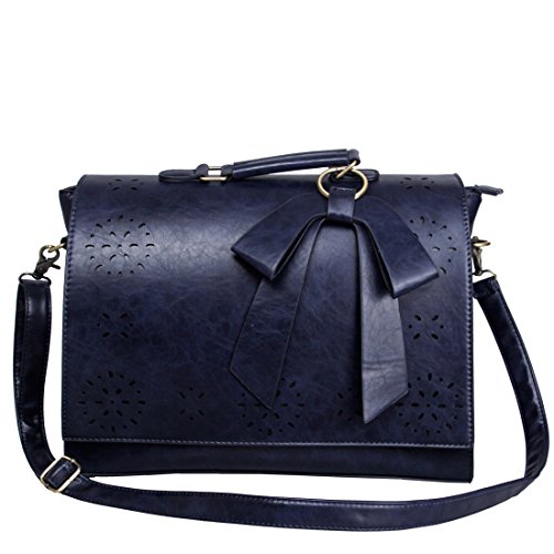 ECOSUSI Synthetic Leather Briefcase Shoulder Laptop Messenger Bag School Satchel Bag Blue Fit 14" Laptop L