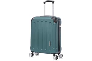 RAYKONG Maleta Cabina ABS 55x40x20cm (44L) - Maxima aprovechamiento de Capacidad - 4 Ruedas Giratorias Dobles con 360ª - Candado Incrustado - Verde