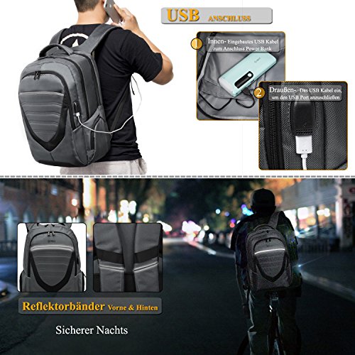DTBG 15 Zoll Laptop Rucksack mit USB Anschluss / Port Schulrucksack Business Backpack Reisen Campus Rucksack Outdoor Daypack passt 15 – 15,6 Zoll Laptop / Notebook / Computer / Studenten / Damen / Herren, Grau - 5