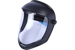 LOL-FUN F Fityle Escudo Facial Casco de Soldadura con Lente Transparente de Pantalla de Policarbonato Sin Recubrimiento Anti-UV Protección de Ojos Cara Completa - Máscara doble diadema