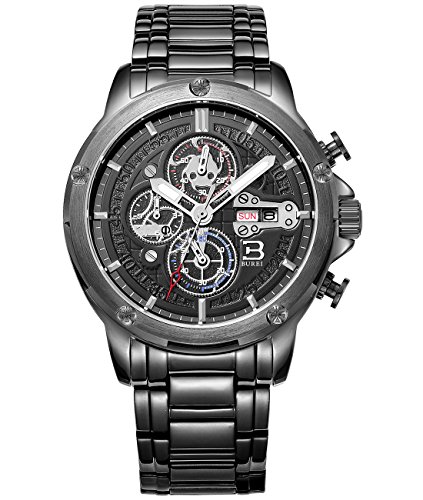 BUREI Herren Armbanduhr Chronograph Tages und Datumsanzeige Multifunktion Stoppuhr Edelstahlband BUREI Herren Armbanduhr Chronograph Tages und Datumsanzeige Multifunktion Stoppuhr Edelstahlband