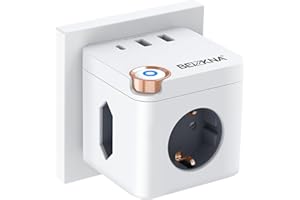 Steckdosenwürfel ohne Kabel, 3 Fach Mehrfachsteckdose mit USB C, 3680W Steckdosenadapter Cube Mehrfachstecker, 6 in 1 USB Würfel Steckdosen Steckdosenleiste mit Schalter für Büro Hause Reisen, Weiß