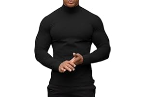 PRIVIMIX Haut Thermique à Manches Longues pour Homme - sous-vêtement - Pull à col roulé - Coupe ajustée - Décontracté - Coton