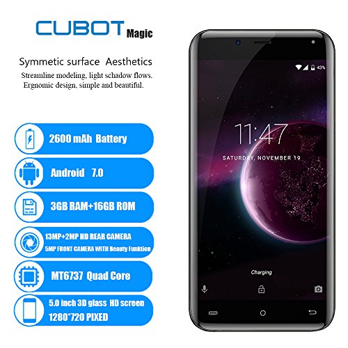 Smartphone ohne Vertrag, Cubot Magic 4G Dual Sim GÃ¼nstig Handy, 5 Zoll Android 7.0 HD IPS Handys mit MT6737 3GB RAM+16GB ROM, Dual Rear Kamera 13MP+ 5MP Front Kamera, 2600mAh Akku, Bluetooth,GPS- Gold