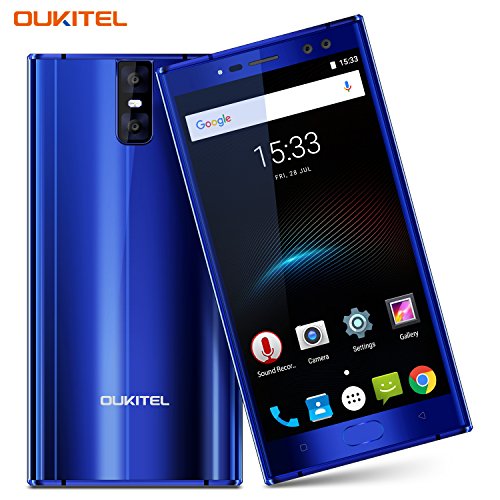 Oukitel K3 4 Kameras Handy Ohne Vertrag 6000mAh Akku 5.5 Zoll Touch-Display 1920*1080pixel Double (16MP+2MP) 64GB Interner Speicher 4GB Ram Octa Core 4G Dual SIM Smartphone Fingerabdruck-Blau