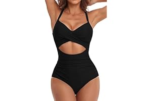 jakloz Badeanzug Damen V Ausschnitt Lace Up Bademode Badeanzug Bauchweg Cut Out Einteilige Strandmode Swimsuit