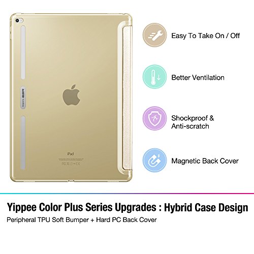 iPad Pro 12.9 (2015 Moell) Hülle, ESR® Auto Schlaf/Aufwachenen Funktion PU Ledertasche mit Translucent Rücken Abdeckung (Silikon Rahmen + Hart PC Zurück) mit Kühlloch Schutzhülle für iPad Pro 12.9 (Gold) - 3