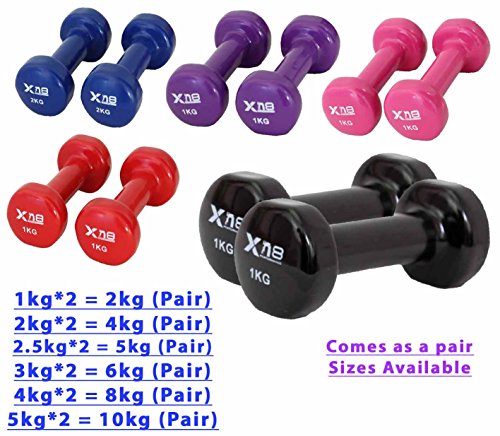 Vinyl Dumbbell Set 2Kg, 4Kg pair Ladies Aerobic Weights Fitness Body Toning Home Gym Strength Exercise Biceps Training Pilates (Black, 5kg Pair Includes 5kg X 2 = 10kg)