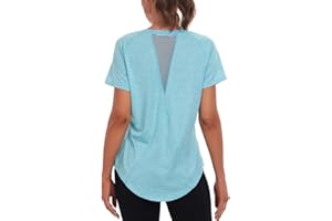 Jlowesun Women's Gym Shirts, Short Sleeve Lightweight Moisture Wicking Quick Dry Back Mesh Loose Fit Sports Tops for Ladies