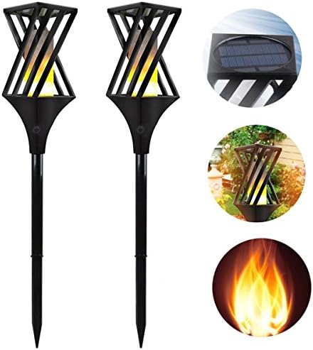 GESIMEI 2 Pack Solar Flame Light Flickering Torch Effect Outdoor Waterproof Led Garden Lights for Pathway Lawn Yard Patio Driveway Landscape Decor