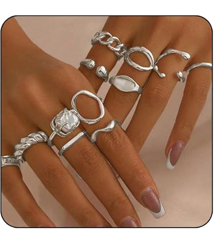 Juego De 5 Anillos De Plata Para Mujer FloralGrace - Diseño Vintage, Grabado Hueco, Apilables, Hipoalergénicos