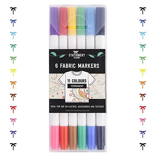 Stationery Island Textilstifte- Doppelfasermaler- 11 tolle Fraben in 6 Stoffmalstiften (-Permanente, farbechte Textilmarker) - 2
