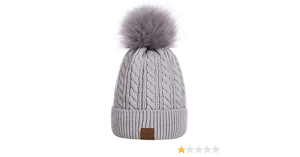 Grey beanie hat with pom pom Clearance