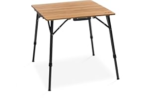 qeedo Quick Kimmy S, Tavolo da Campeggio con Piano in bambù, 70 x 70 cm, Regolabile in Altezza