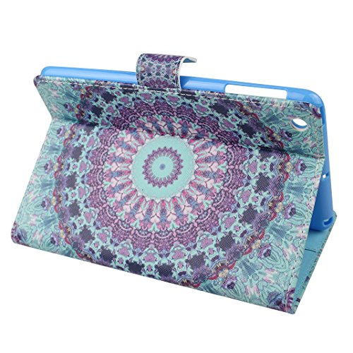 iPad Mini Schutzhülle Leder, iPad Mini2 Hülle, iPad Mini 3 Bumper Hülle, Moon mood® Ledertasche für Apple iPad Mini 1/iPad Mini 2/iPad Mini 3 7.9 Zoll, PU Leder Cover Hülle Folio Handyhülle Gemalt Muster Premium Bumper Tasche Backcover Handytasche Stand Etui im BookStyle Tasche mit Totem Mandala Entwurf Standfunktion Halter Kreditkarte Slots und Magnetverschluss Cover mit Weich TPU Innere Etui für iPad Mini 2 (nicht für iPad Mini 4) - 5