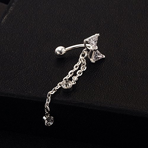 2 Stück Nabelpiercing Bauchnabel Ring baumeln Bowknot klar CZ Navel Bar Gold / Silber überzogen baumeln Körper Schmuck Piercing - 7
