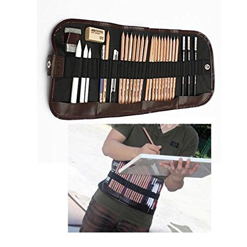 KOBWA Professionelle Marco 100% Log Anti-Brechen Artist 18 Stück Skizze Bleistift Set, Portable Multifunktions-Bleistift Skizze Anzug mit Eraser, Cutter, Knife Bleistift und Leinwand Roll-up Bleistift Tasche, Beliebt Essential Painting Tool Sketch-set, Beste Geschenke für Zeichnung Lover Anfänger - 2