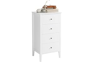 FOREHILL Byrå med 4 lådor vitt lådskåp smalt 50 x 40 x 95 cm | Skänk, lådbyrå med fötter, nattskåp, litet skåp för sovrum, hall, vardagsrum, lantlig stil