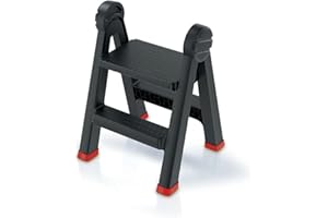 Kistenberg Składana drabina z 2 stopniami (dostęp po obu stronach, składana, obciążenie 150 kg, z antypoślizgowymi nóżkami, tworzywo sztuczne, 470 x 435 x 630 mm)