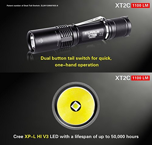 Bundle: KLARUS XT2 C Cree xp-l Hi V3 LED 1100 Lumen Taschenlampe mit 18650 2600 mAh wiederaufladbarer Li-Ion-Akku + thenines USB-Light - 2