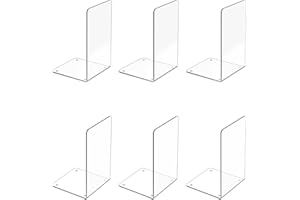 Deefongo 6Pcs Bookends, Acrylic Book Ends with Non-Slip Stickers, Clear Bookends for Shelves, Book Stopper, Book Organiser, Suitable for School, Home, Library, and Book Ends for Shelves