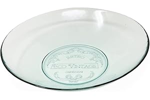 Verano Spanish Ceramics 100% Recycled Glass Eco Vintage Large Bowl & Conical Bowls - 1 Large Shallow Bowl 32cm x 7cm